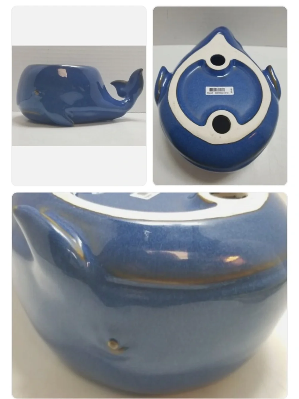 NWT Bath & Body Works Blue Whale 3-Wick Ceramic Candle Holder New